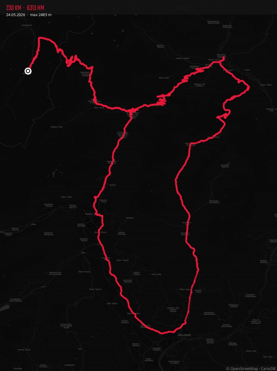 Routenkarte - 230km Mopedmarathon Probe-Runde 24.05.2026